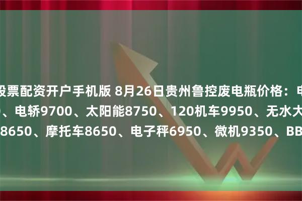 股票配资开户手机版 8月26日贵州鲁控废电瓶价格：电动9900、电信9350、电轿9700、太阳能8750、120机车9950、无水大白9750、小黑皮8650、摩托车8650、电子秤6950、微机9350、BB机4850、手提灯3300、无水统货9900、扣水小黑皮10150。（单位：元/吨）